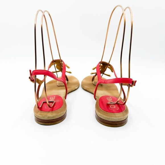 Chanel Interlocking CC Logo Rouge Leather Sandals EU 40C - Picture 5 of 12